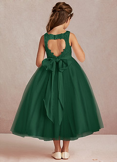 Azazie Calla Flower Girl Dresses Dark Green Ball-Gown Lace Tulle Dress image3