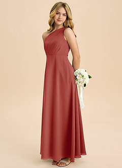 Azazie Phaedra Junior Jurk van Chiffon met A-Lijn Geplooid Terracotta image1