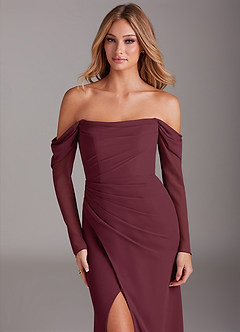 Azazie Hallie Bridesmaid Dresses Cabernet Mermaid Long Sleeve Chiffon Dress image5