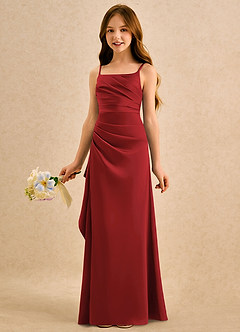 Azazie Cannoli Girls Formal Blumenmädchenkleider A-Linie Plissee Stretch-Satin Kleid Granatapfelrot image4