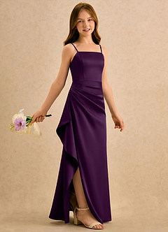Azazie Cannoli Girls Formal Flower Girl Dresses Grape A-Line Pleated Stretch Satin Dress image1