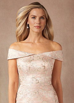 Azazie Maria Mother of the Bride Dresses Dusty Rose A-Line Off the Shoulder Jacquard Dress image6