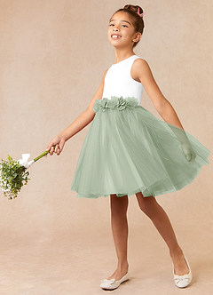 Azazie Loulou Flower Girl Dresses Diamond White Dusty Sage A-Line Sleeveless Tulle Dress image2