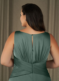 Azazie Viola Mother of the Bride Dresses Sea Moss A-Line Pleated Stretch Satin Dress image10