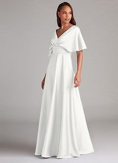 Azazie Pamela Brudtärnklänningar Klä av A-Linje i Stretch Satin Plisserad Vit image4