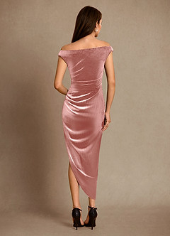 Azazie Nabila Mother of the Bride Dresses Dusty Rose Column Off the Shoulder Velvet Dress image3