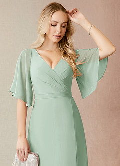 Azazie Cierra Final Sale Agave A-Line V-Neck Chiffon Dress image6