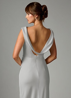 Azazie Kieryn Bridesmaid Dresses Silver Mermaid Pleated Stretch Satin Dress image2