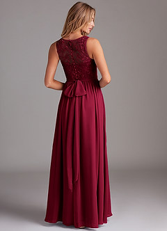 Azazie Kingsley Bridesmaid Dresses Burgundy A-Line Lace Chiffon Dress image2