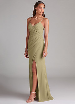 Azazie Maci Bridesmaid Dresses Moss Green Sheath Pleated Chiffon Dress image3