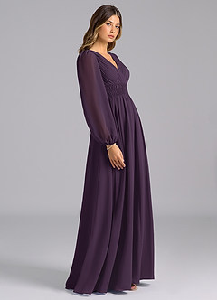 Azazie Palerma Bridesmaid Dresses Plum A-Line Long Sleeve Chiffon Dress image3