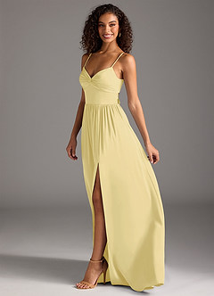 Azazie Zeya Bridesmaid Dresses Lemon Sorbet A-Line Pleated Stretch Satin Dress image7