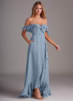 Azazie Lyra Bridesmaid Dresses Dusty Blue A-Line Chiffon Convertible Dress image6