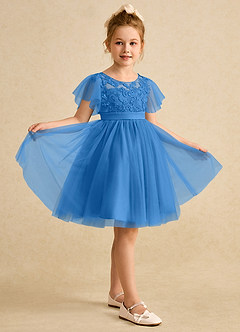 Azazie Queenie Flower Girl Dresses Blue Jay A-Line Lace Dress image5