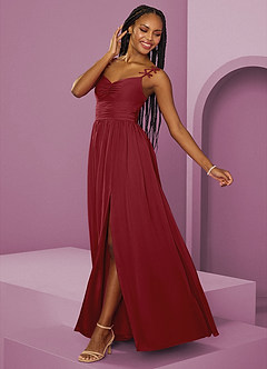 Barbie ♥ Azazie Jurken voor bruidsmeisjes Jurk van Chiffon met A-Lijn Geplooid Granaatappel image5