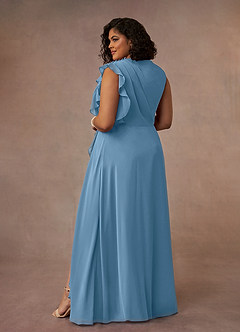 Azazie Narine Mère de la mariée Robes Robe Trapèze en Mousseline de soie Encolure haute plissée Acier Bleuté image10