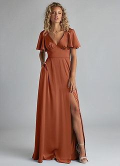 Azazie Kimber Bridesmaid Dresses Cedar Rose A-Line Ruched Stretch Satin Dress image1