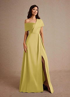 Azazie Milton Mother of the Bride Dresses Canary A-Line Pleated Stretch Satin Dress image8