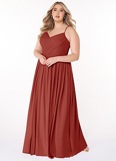 Azazie Cora Bridesmaid Dresses Terracotta A-Line Pleated Chiffon Dress image8