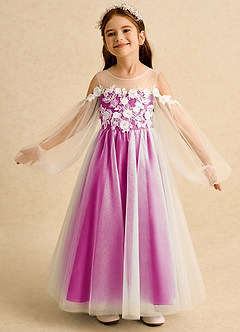Azazie Zimi vestidos de niña de las flores Vestido de Fucsia de Tul de Princesa con Escote de Corazón image4