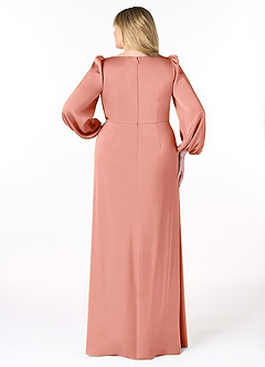 Azazie Mel Bridesmaid Dresses Coral Sheath Long Sleeve Stretch Satin Dress image8