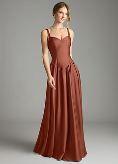 Azazie Evadina Suknie dla druhen Linia A Gorset Satyna elastyczna Do ziemi Sukienka image1