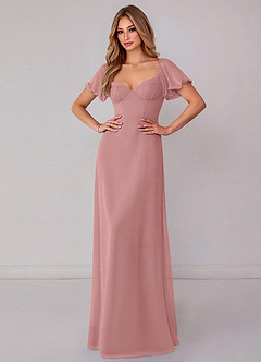 Azazie Fatima Robes de demoiselle d'honneur Robe Trapèze en Mousseline de soie avec poches Rose Poussiéreuse image2