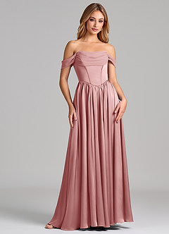 Azazie Raisa Bridesmaid Dresses Dusty Rose A-Line Off the Shoulder Stretch Satin Dress image4
