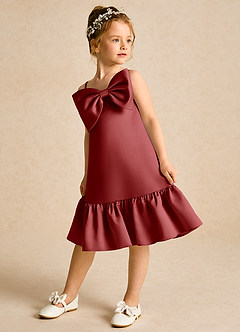 Azazie Kiwi Flower Girl Dresses Rust A-Line Spaghetti Strap Matte Satin Dress image5