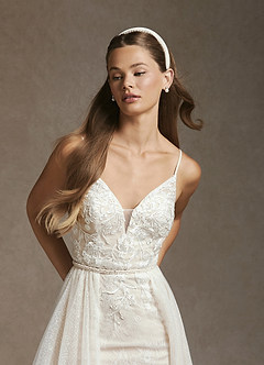 Azazie Sade Wedding Dresses Diamond White Champagne Mermaid Sequins Tulle Dress image9