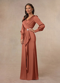 Azazie Petrina Mère de la mariée Robes Robe Sirène en Satin extensible Plissé Argile image2