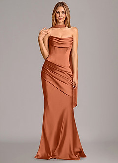 Azazie Pelagia Bridesmaid Dresses Cedar Rose Mermaid Corset Stretch Satin Convertible Dress image3