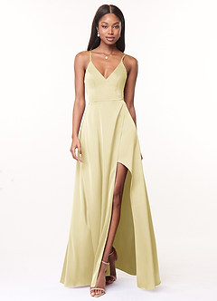 Azazie Maksim Suknie dla druhen Linia A Satyna elastyczna Do ziemi Sukienka image1