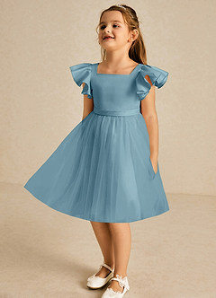 Azazie Kaeya Flower Girl Dresses Moody Blue A-Line Bow Tulle Dress image4
