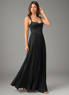 Azazie Avenelle Bridesmaid Dresses Black A-Line Corset Stretch Satin Dress image5