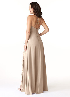 Azazie Tarni Bridesmaid Dresses Taupe A-Line Chiffon Dress image2