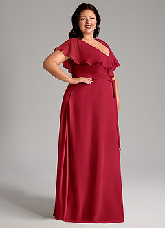 Azazie Lainey Bridesmaid Dresses Scarlet A-Line with Pockets Chiffon Dress image12