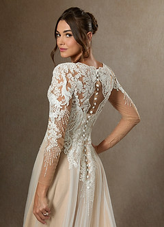 Azazie Essy Wedding Dresses Diamond White Champagne A-Line V-Neck Sequins Tulle Dress image6