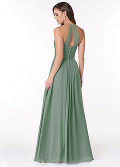 Azazie Ginger Robes de demoiselle d'honneur Robe Trapèze en Mousseline de soie Dos nu plissé Sauge D'argent image4