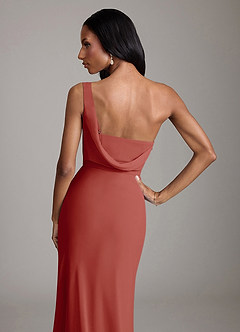 Azazie Madelyn Bridesmaid Dresses Terracotta Mermaid One Shoulder Chiffon Convertible Dress image9