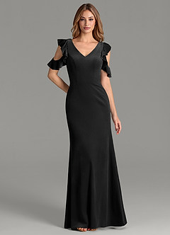 Azazie Mena Bridesmaid Dresses Black Mermaid Ruched Velvet Dress image4