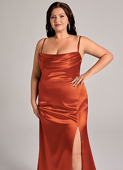 Azazie Saige Bridesmaid Dresses Paprika Sheath Off the Shoulder Metallic Satin Convertible Dress image15