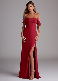 Azazie Saige Bridesmaid Dresses Scarlet A-Line Off the Shoulder Chiffon Convertible Dress image1