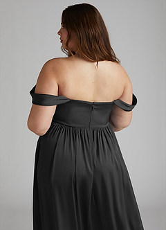 Azazie Morana Vestidos de damas de honor Vestido de Negro de Satén Elástico de Corte en A Convertible con Vestidos sin tirantes image18