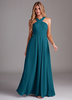 Azazie Dixie Bridesmaid Dresses Ink Blue A-Line Halter Pleated Chiffon Dress image3