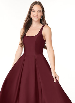 Azazie Neve Bridesmaid Dresses Cabernet Ball-Gown with Pockets Stretch Satin Dress image5