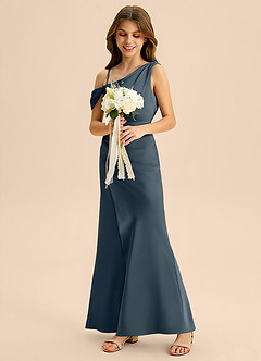 Azazie Madelyn Junior Osłona Zza ramienia Satyna elastyczna Długość podłogi Młodsza druhna Sukienka image5