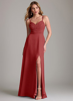 Azazie Terese Bridesmaid Dresses Rust A-Line Pleated Chiffon Dress image1