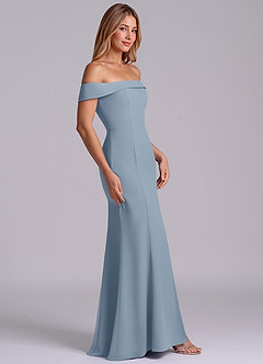 Azazie Luciana Brudtärnklänningar Klä av Tubklänning i Chiffong Av axeln Dammblå Konvertibel image5