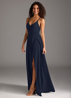 Azazie Davis Bridesmaid Dresses Dark Navy A-Line Pleated Stretch Crepe Dress image2
